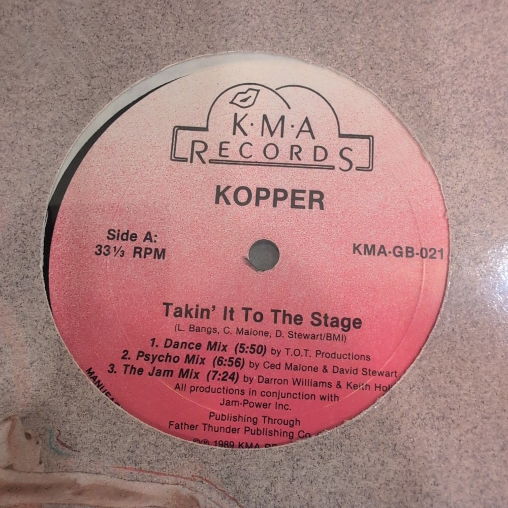 Kopper Takin' It To The Stage 12" Vinyl Single 1989 KMA Records KMA-GB-021 VG - Picture 2 of 3
